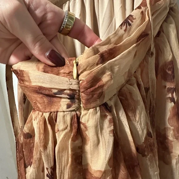 Storia Brown Rose and Lurex Stripes Ruffled Maxi Dress - Picture 5 of 6